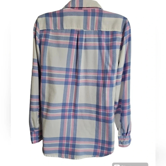 Banana Republic XS Boyfriend Fit White Blue Pink Plaid Button Down Flannel Shirt - Picture 3 of 7